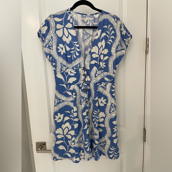 Marine Layer Camila Mini Dress Size Blue Floral Coastal Casual - Picture 2 of 7